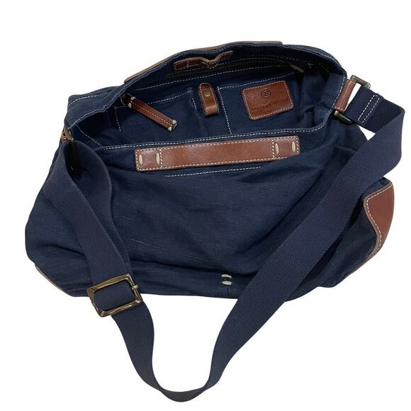 49 Square Miles Large Canvas Bucket Tote | Washed Navy Leather Trim, $275 - Picture 5 of 6